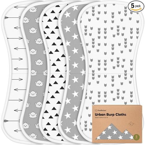 Organic Burp Cloths Baby Boy & Girl - 5-Pack Super Absorbent Cotton Burping Cloths for Babies, Soft & Plush Newborn Spit Up Rags, Infant Towels for Milk Spit Up, Unisex, Large 21" x 10" (Grayscape)