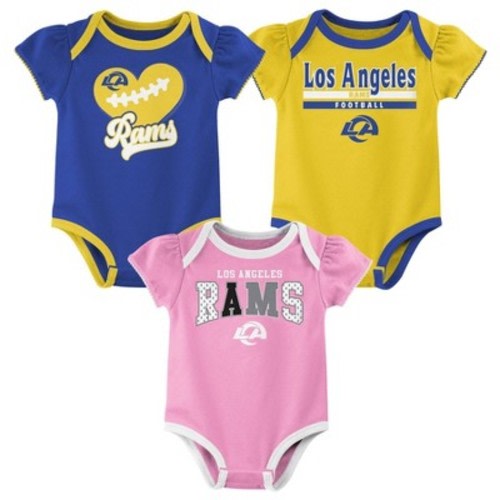 NFL Los Angeles Rams Girls' Newest Fan 3pk Bodysuit Set - 0-3M