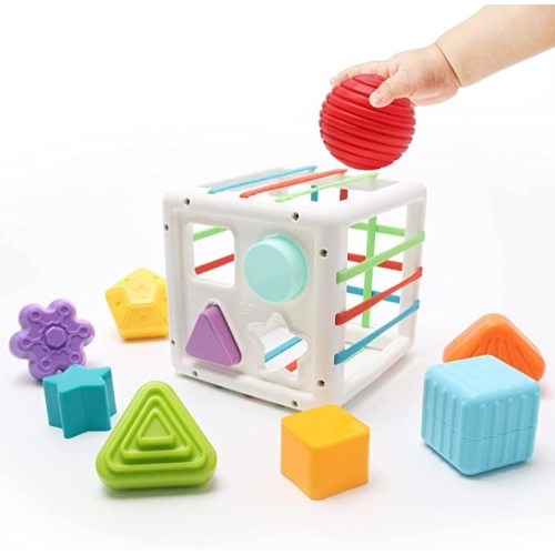 UNIWA Shape Sorter Baby Toys, Montessori Toys for 1-3 Year Old Toy Colorful Cube and Multi Sensory Shape, Fine Motor Skills, Developmental Learning Toys for Girls Boys Christmas Birthday Gifts