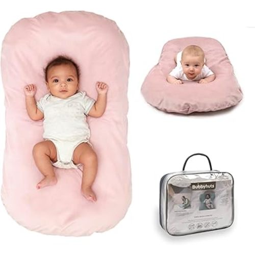 Baby Lounger - Snuggle Cozy Me Infant Lounger for Newborn 0-12 Months, Flannel Cover，Portable Breathable & Soft Baby Nest Lounger for Home and Travel - Pink