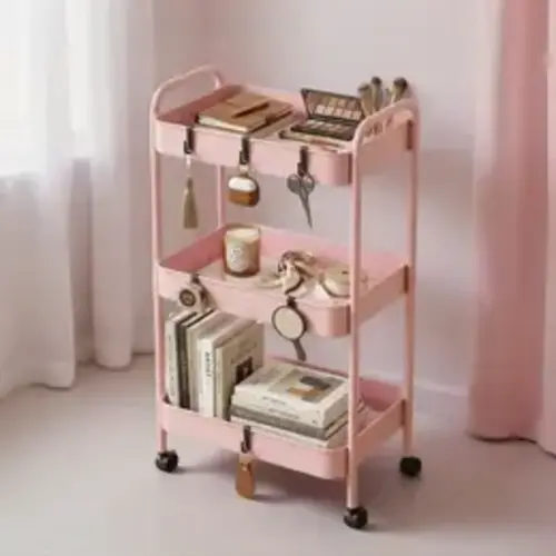 3-Tier ABS Plastic Mobile Organiser Cart - Rectangle Heavy-Duty Metal Storage Rack Utility Cart, Adjustable Height Layered Shelf, Anti-Rust, 360° Swivel Locking Wheels, Steel Mesh Drainage Bottom, Slim Space-Saving, 35lb Capacity, for Kitchen, Bath - TikT