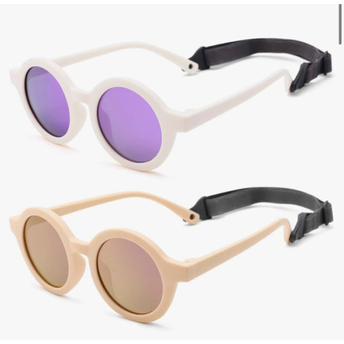 COASION Baby Polarized Round Sunglasses Flexible Rubber Shades with Strap for Toddler Newborn Infant Ages 0-24 Months