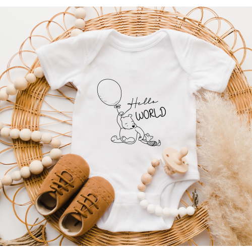 Bella Canvas with Hello World Cute Bear, I'M New Here Baby Outfit, Hello World Shirt, Newborn Baby Girl Boy Clothes, Pregnancy Announcement Cute and Cool Baby Boy or Girl Bodysuit Gift