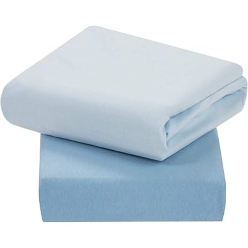 Clevamama Jersey Cotton Fitted Sheets for Cot Bed 2 Piece Set, 70 x 140 x 12 cm, Blue