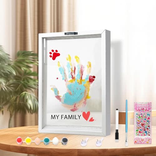 XQC Family Handprint Kit, DIY Craft Keepsake Frame, White | 4 Clear Boards, Perfect for 2-5 person families, Unique Gift for New Families, Pets