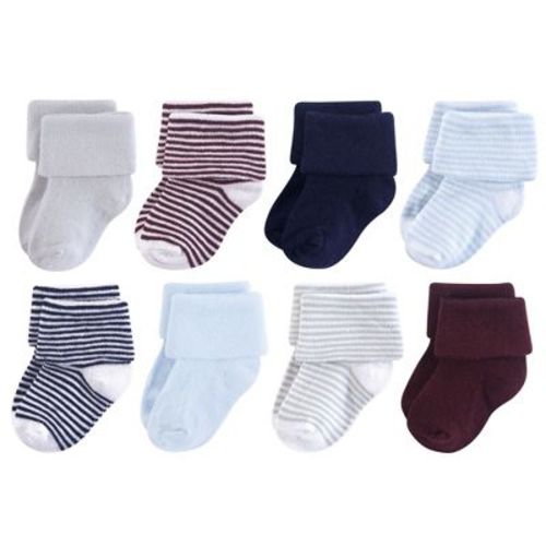 Luvable Friends Baby Boys Fun Essential Socks, Navy Light Blue, 0-6 Months