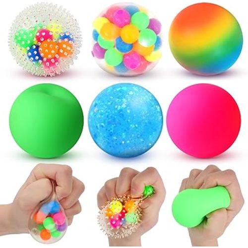 6 Set Squishy Sensory Stress Squeezing Balls forAdults: Best Calming Tool to Relieve Anxiety, Vent Mood and Improve Focus, Easter Basket Stuffers for Kids, Goodie Bag Stuffers