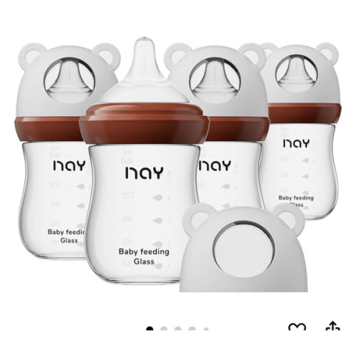 Natural Glass Baby Bottle for Breastfeeding Babies, 5.4oz Anti-Colic Baby Bottle with Natural Response Nipple(S), Clear, Wide Neck, 4 Pack, 1 Months+