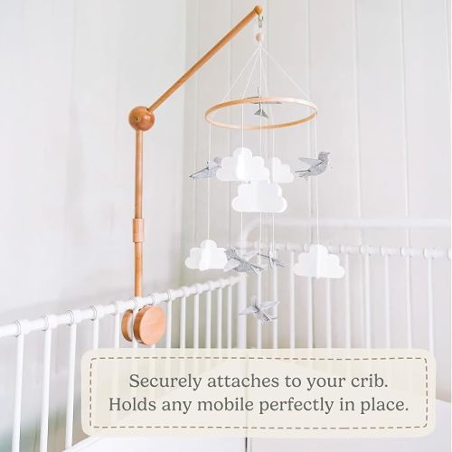 Crib Mobile Arm - 360° Adjustable Wooden Baby Mobile Hanger for Crib (31 inch, 100% Natural Beech Wood) - Strong Anti Slip Attachment - Nursery Décor for Boys, Girls