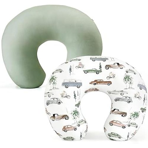 GRSSDER 2 Pack Nursing Pillow Covers, Ultra Soft Stretchy Minky Fabric, Easy Removable and Universal Fit for Breastfeeding Pillows Snug and Cozy Comfort, Cars Print