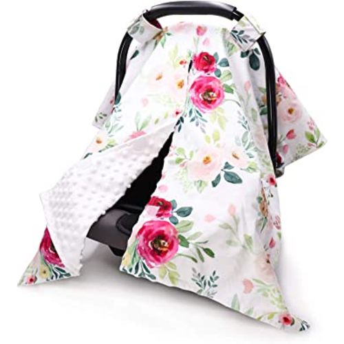 TANOFAR Car Seat Cover Baby, Carseat Covers Baby Boy Girl, Peekaboo Opening Infant Car Seat Cover for Winter, Warm & Cozy, Watercolor Floral