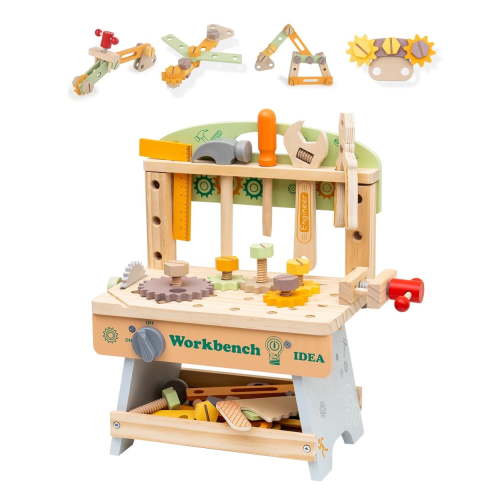 ALLJOY Kids Wooden Tool Workbench Set Pretend Play Construction Toy for Toddlers