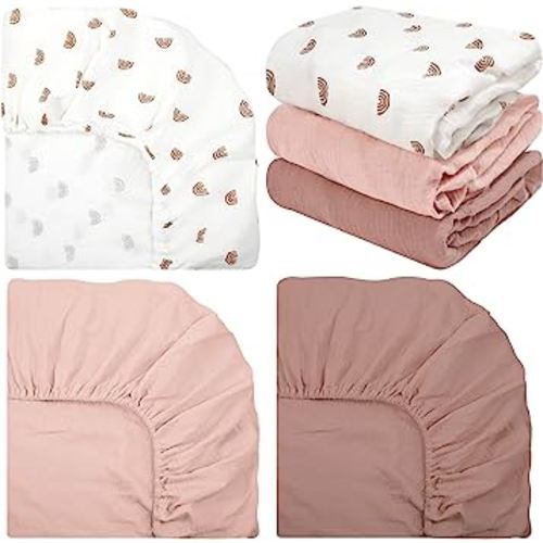 Newwiee 3 Pcs Crib Sheets Fitted 24'' x 38'', Mini Soft Muslin Crib Mattress Sheets for Girls and Boys(Classic)