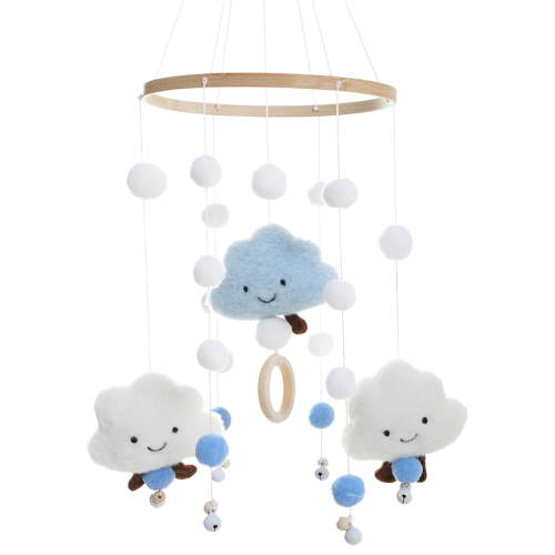 Eummy 7.9x19.7inch Mobile Wind Chime w/Cloud Doll Hanging Bed Bell Grasp Training Baby Musical Crib Color Recognition Mobile Rattle Toy for Baby Bed Cot Decoration