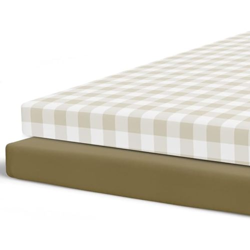 Pobibaby – 2 Pack Pack N Play Sheets and Mini Crib Sheets, Premium Fitted Pack N Play Sheets for Standard Playards and Mini Cribs – Ultra-Soft Jersey Knit, Safe and Snug for Baby (Gingham Khaki)