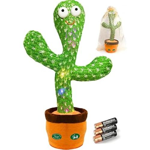 Christmas Dancing Talking Cactus Toy Mimics Back, Cactus Baby Toy Singing Mimicking Repeating Recording, Silly Sunny The Cactus Gift Yarn Bag Wrapped with 3xAA Battery (Volume Adjustment)