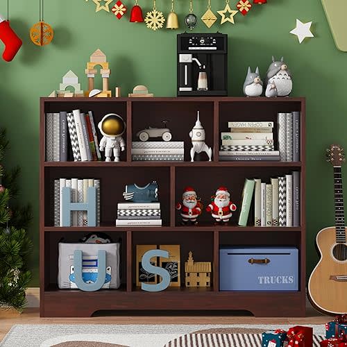 Book Shelf, 8 Cubes Storage Organizer, 3-Tier Open Shelf Wooden Bookcase, Freestanding Cherry Bookshelf Cube Shelf for Bedroom, Living Room, Home Office