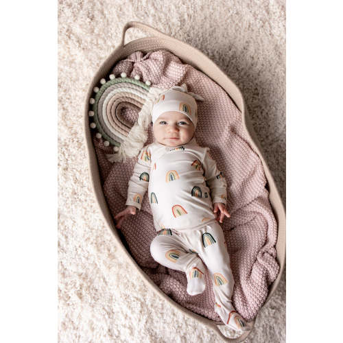 Baby Coming Home Outfit: Pointelle Take Me Home Set with Cap in Sweet Blue Bow size newborn