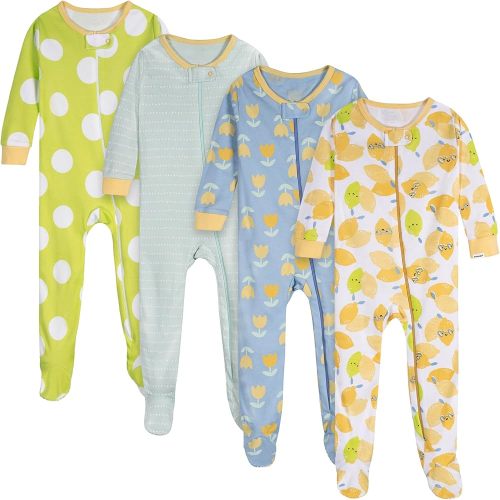 Onesies Brand Baby Girls' 4-Pack Footed Pajamas, Lemons, 0-3 Months