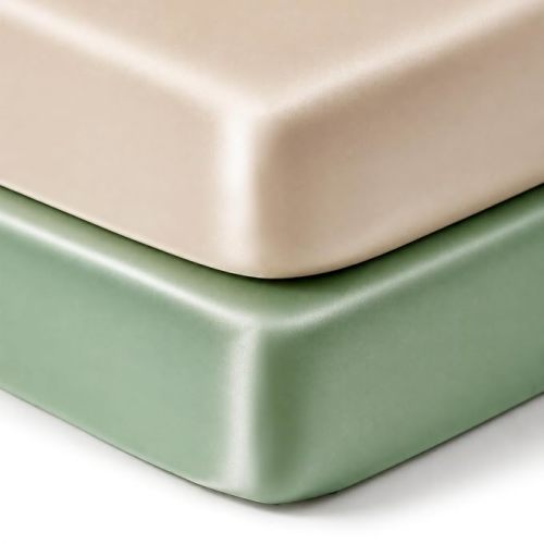 2 Pack Satin Crib Sheets for Baby Hair Care - Oeko-TEX Certified Silky Soft Fitted Mattress Cover 28x52 – Breathable & Gentle on Skin, Snug Fit for Standard Crib (Sage & Champagne)