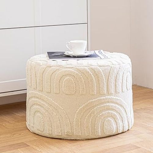 Asuprui Plush Fabric Ottoman Footrest – 20"x14" Soft Foam Pouf with Removable Cover Perfect for Living Room, Bedroom & Dorm(Linen)