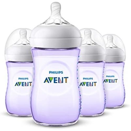 Philips Avent Natural Baby Bottle, Purple, 9oz, 4pk, SCF013/43