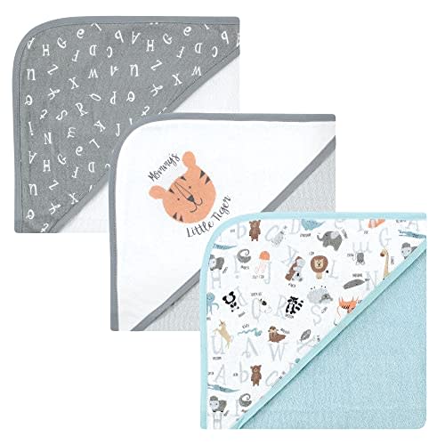 Hudson Baby Unisex Baby Cotton Rich Hooded Towels, Alphabet, One Size