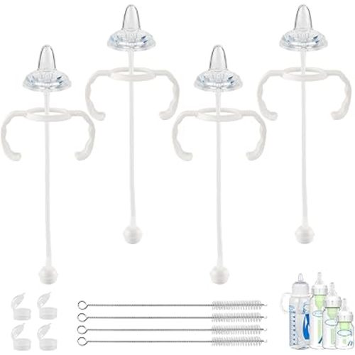Sippy Straw Cup Conversion Kit for Dr Browns Narrow and Narrow Glass Baby Bottles, Weighted Sippy Replacement Kit with Soft Sippy Top and Handle,for Babies 6+ Months, Set of 4