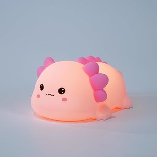 Axolotl Silicone Nursery Night Light, Dimmable LED Animal Lamp with Timer,Cute Gifts Rechargeable Bedroom Bedside Lamp with Touch Sensor Toy for Kids (Axolotl B)
