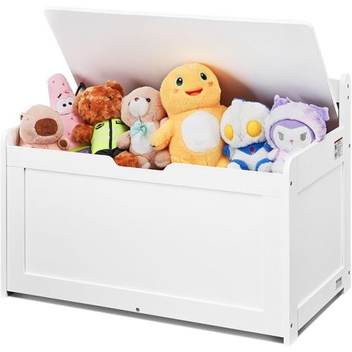 VEVOR Wooden Toy Chest for Kids, Toddler Toy Storage Box with Flip-Top Lid and Safety Hinge, 32.68 x 17.91 x 24.02 Large Kids Storage Bench for Playroom, Living Room or Entryway, White