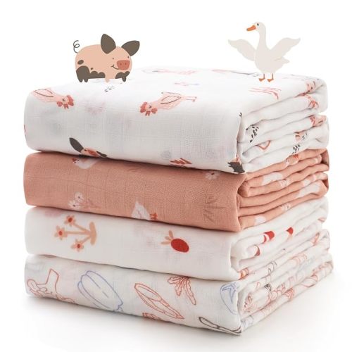 Momcozy Muslin Swaddle Blankets, 4-Pack, Large 47"x47" Little Homestead