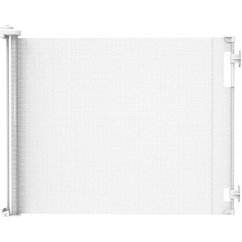 Retractable Baby Gate Perma Child Safety 33" Tall x 71” Wide, Mesh, for Stairs, Doorways, Dogs, Pets, Indoor, Outdoor, One-Handed Operation, Locking, Easy Install, Hardware Mount, White