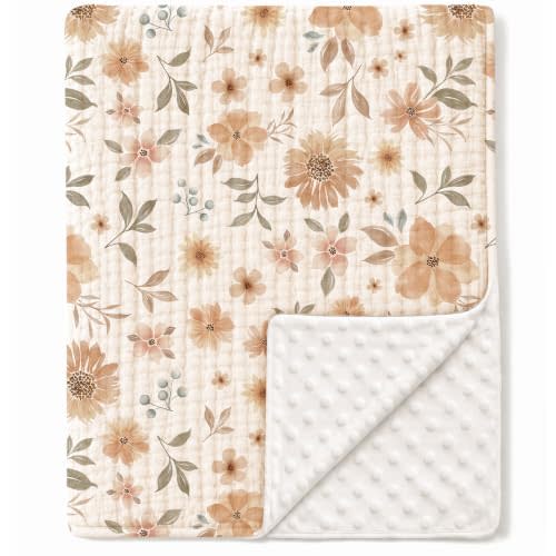 Konssy Soft Muslin Baby Blanket for Unisex Boys & Girls, 30 x 40 Inch | Cotton Front with Dotted Fleece Back, Suitable for Receiving, Swadding, Nursery, from Newborns to Toddlers (Flourish)