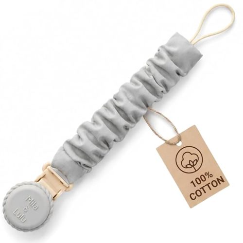 Muslin Cotton Pacifier Clips - Metal-Free, Lightweight and Secure Pacifier Holder for Babies (Cloud Rêve) - Mila & Lulu