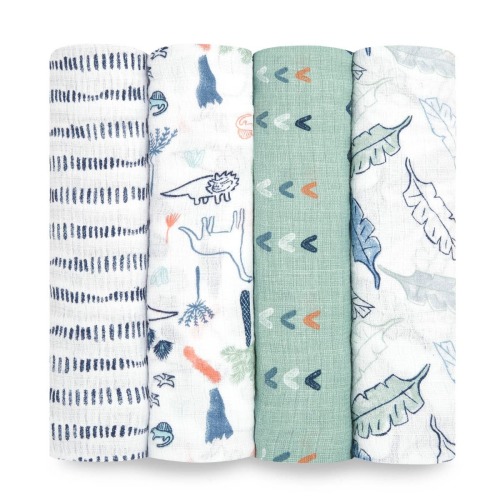 Dinotime Muslin Swaddle 4pk | aden + anais