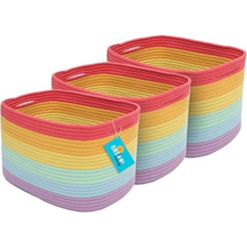OrganiHaus 3-Pack Rope Rainbow Storage Baskets for Shelves | for Classroom and Nursery | Storage Bins & Toy Organizer for Baby Room