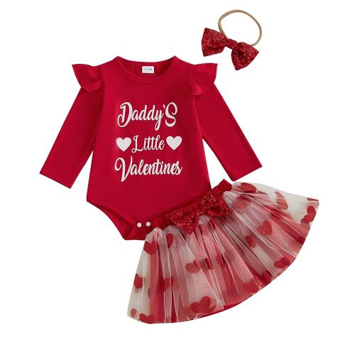 FYBITBO Newborn Baby Girl Christmas Outfits Cute Letter Romper Ruffle Plaid Skirt Dress Infant Christmas Outfit Clothes Set
