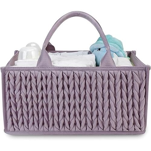 Baby Diaper Caddy Organizer - Fahion Mahua Water-resistent Nursery Storage Basket for Diapers and Baby Wipes, Diaper Stacker Car Organizer, newborn nursery Gift (Purple)