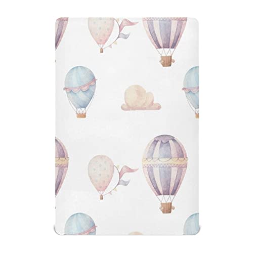 WELLDAY Watercolor Hot Air Balloon Crib Sheets for Boys and Girls, Fitted Baby Crib Sheets Soft and Breathable Mini Crib Sheets 39 X 27 X 5 Inches