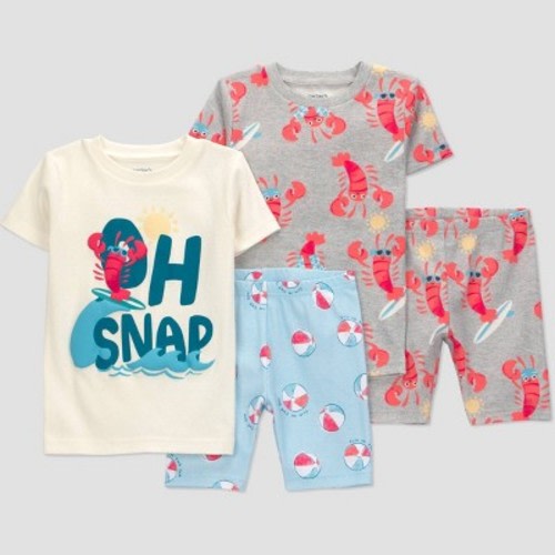 Carter's Just One You® Toddler Boys' 4pc Short Sleeve Lobsters Cotton Pajama Set - Gray 2T