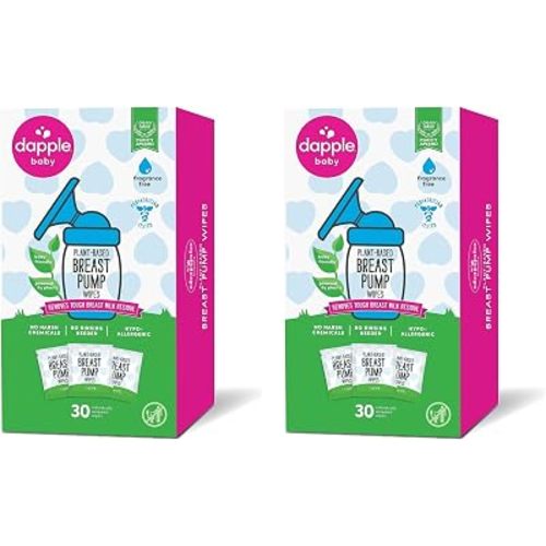 Breast Pump Wipes by Dapple Baby, Hypoallergenic & Powered by Plants, Removes Milk Residue, Leaves No Taste, Singles, Fragrance Free, 30 Count (Pack of 2)