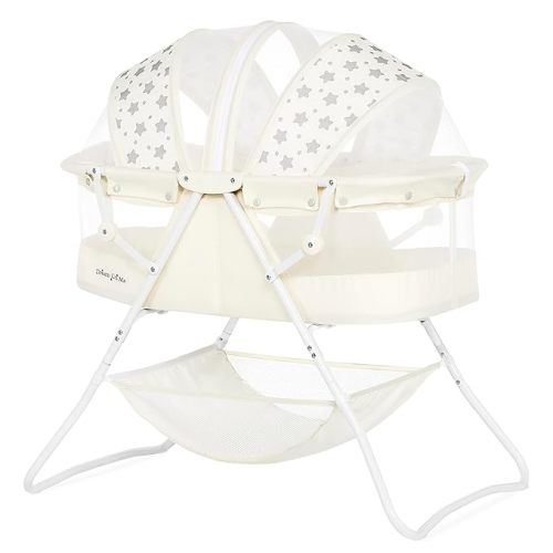 Dream On Me Karley Bassinet, Award Winner Lightweight Travel Baby Bassinet, Foldable Bedside Sleeper, Adjustable Double Canopy, Spacious Design, Soft Fabric, Storage Basket – French White