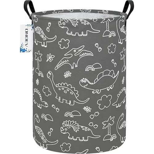 Round Dinosaur Laundry Hamper, Cotton Canvas Teen Room Storage Bin