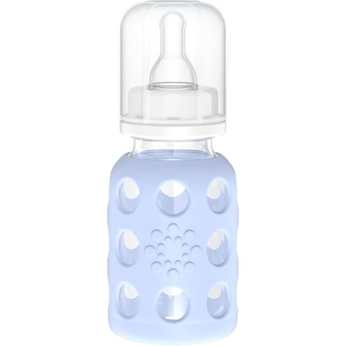 Lifefactory Glass Baby Bottle with Stage 1 Nipple and Protective Silicone Sleeve Blanket 4 Oz