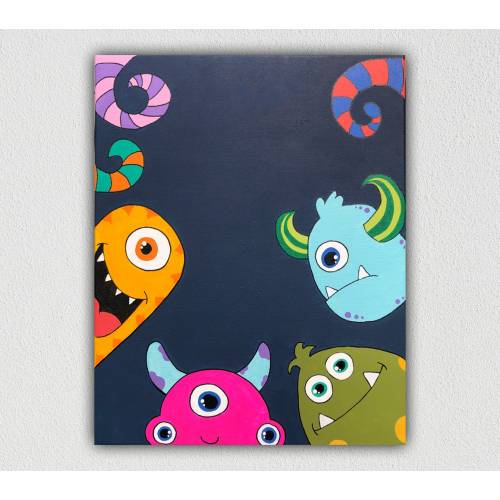 Monsters Painting / Monster Wall Art / Hand Painted / Cute Art / Nursery Art / Toddler Room / Baby / Personalized Name / Customized