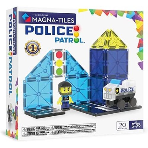 Magna-Tiles Police Patrol 20-Piece Magnetic Construction Set, The Original Magnetic Building Brand
