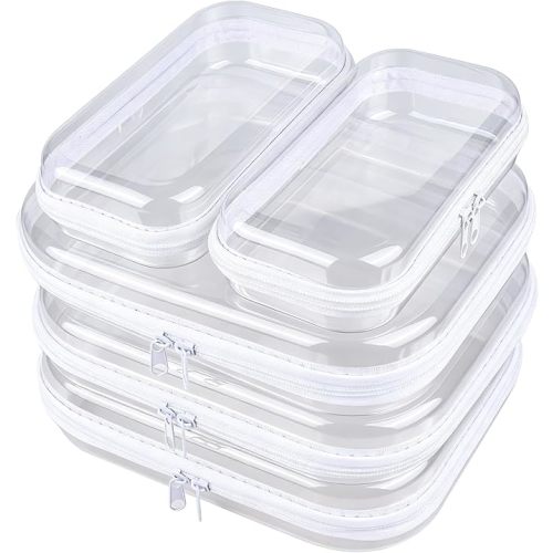 5-Pack Clear Hard Shell Zipper Case With Lids – 3 Large and 2 Small Clear Pencil Case, Stackable,Zipper Pouches Hard Shell for Cosmetics, Charging Cables, Sketch Supplies