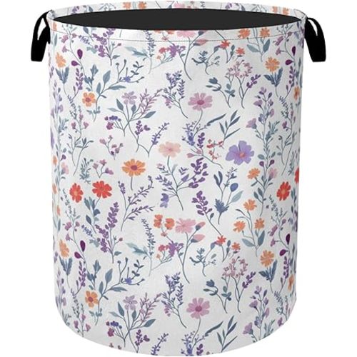 Spring Wildflowers Laundry Basket with Handles - Extra Large Foldable Hamper for Bathroom/Laundry/Bedroom/Dorm, Washable Fabric Storage Bin