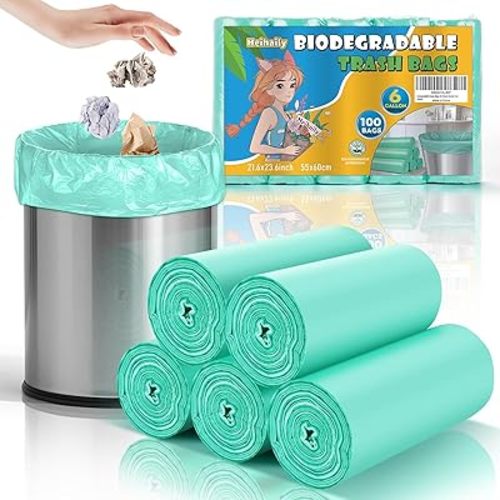 6 Gallon Trash Bags Compostable Green - Heihaily Medium Garbage Bags Strong Thick Bulk 100 Count Biodegradable Unscented for Home and Kitchen Office Liners Waste Basket Can