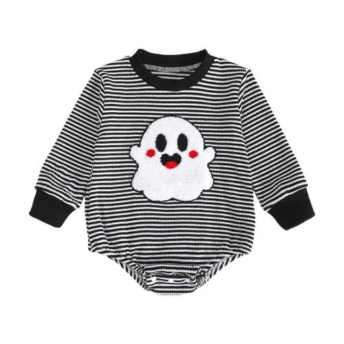 qiiinnHk Baby Boy Girl Halloween Outfit Pumpkin Sweatshirt Bubble Romper Oversized Bodysuit Halloween Baby Girl Clothes 12-18 Months,Black